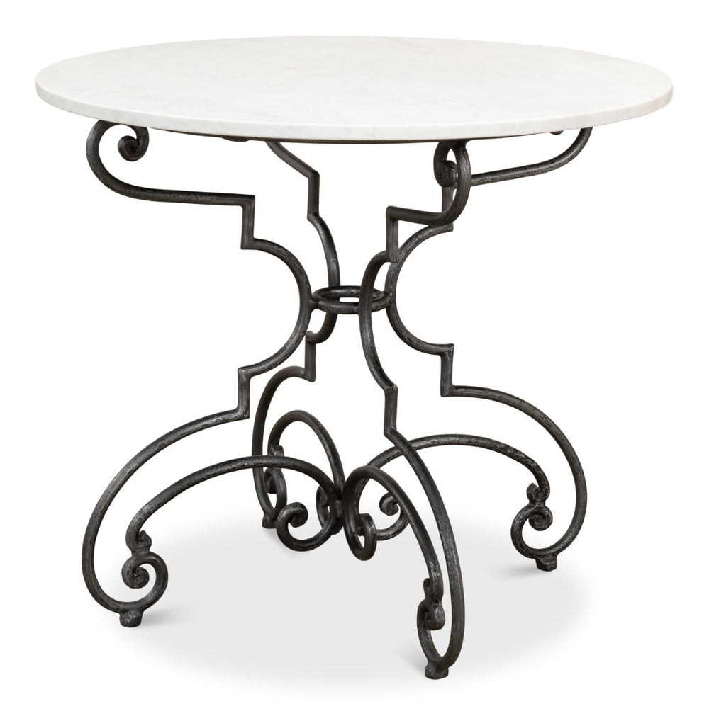 Sarreid The French Iron And Marble Table - Elegant Banswara White Marble With Distressed Iron Finish Ivory  30139
