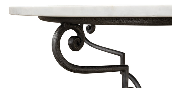 Sarreid The French Iron And Marble Table - Elegant Banswara White Marble With Distressed Iron Finish Ivory  30139