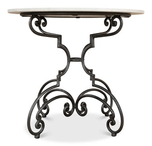 Sarreid The French Iron And Marble Table - Elegant Banswara White Marble With Distressed Iron Finish Ivory  30139