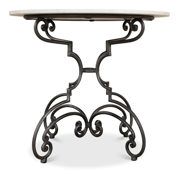 Sarreid The French Iron And Marble Table - Elegant Banswara White Marble With Distressed Iron Finish Ivory  30139