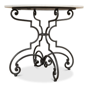 Sarreid The French Iron And Marble Table - Elegant Banswara White Marble With Distressed Iron Finish Ivory  30139