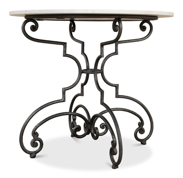 Sarreid The French Iron And Marble Table - Elegant Banswara White Marble With Distressed Iron Finish Ivory  30139