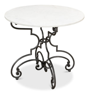 Sarreid The French Iron And Marble Table - Elegant Banswara White Marble With Distressed Iron Finish Ivory  30139