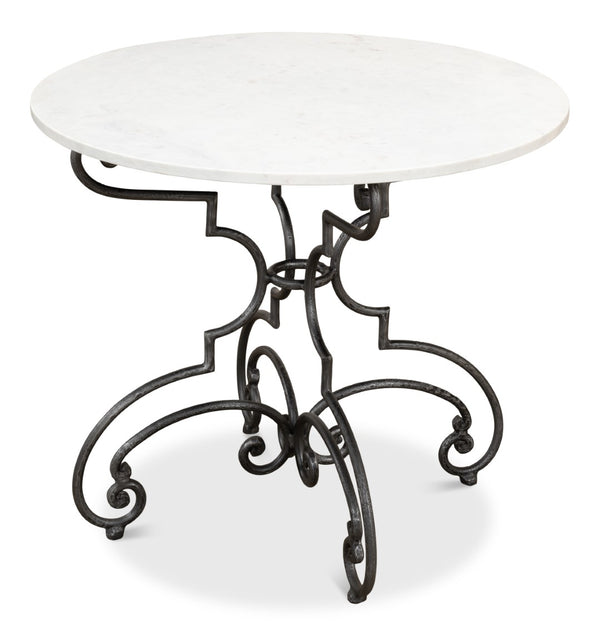 Sarreid The French Iron And Marble Table - Elegant Banswara White Marble With Distressed Iron Finish Ivory  30139