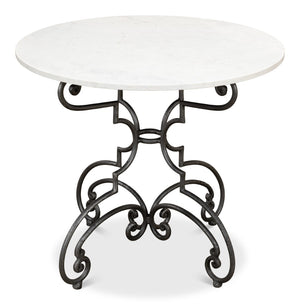 Sarreid The French Iron And Marble Table - Elegant Banswara White Marble With Distressed Iron Finish Ivory  30139