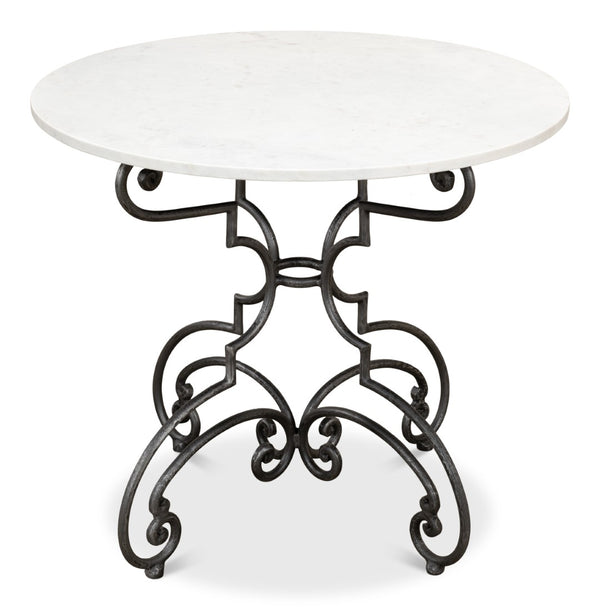 Sarreid The French Iron And Marble Table - Elegant Banswara White Marble With Distressed Iron Finish Ivory  30139