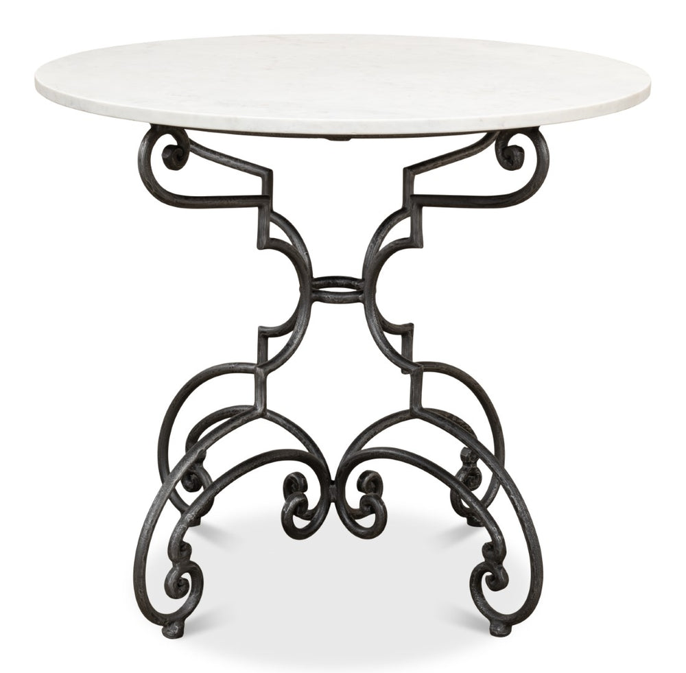Sarreid The French Iron And Marble Table - Elegant Banswara White Marble With Distressed Iron Finish Ivory  30139
