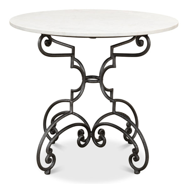 Sarreid The French Iron And Marble Table - Elegant Banswara White Marble With Distressed Iron Finish Ivory  30139