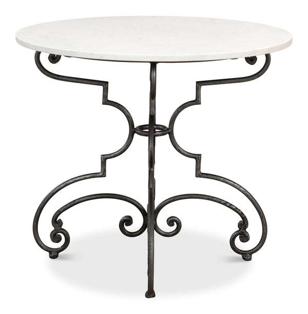 Sarreid The French Iron And Marble Table - Elegant Banswara White Marble With Distressed Iron Finish Ivory  30139
