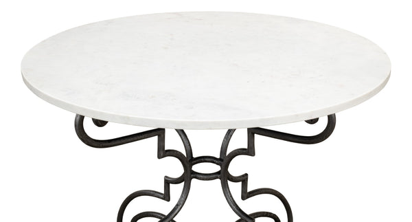 Sarreid The French Iron And Marble Table - Elegant Banswara White Marble With Distressed Iron Finish Ivory  30139