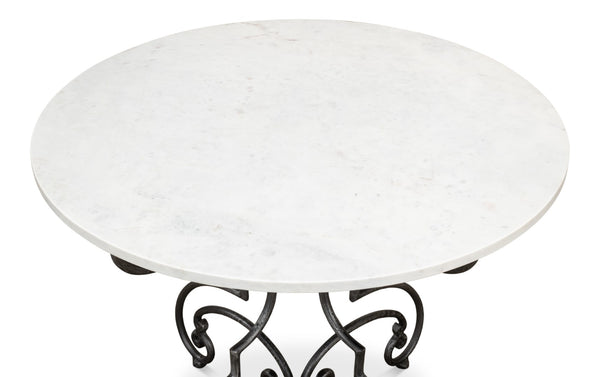 Sarreid The French Iron And Marble Table - Elegant Banswara White Marble With Distressed Iron Finish Ivory  30139