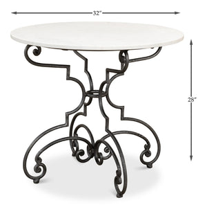 Sarreid The French Iron And Marble Table - Elegant Banswara White Marble With Distressed Iron Finish Ivory  30139