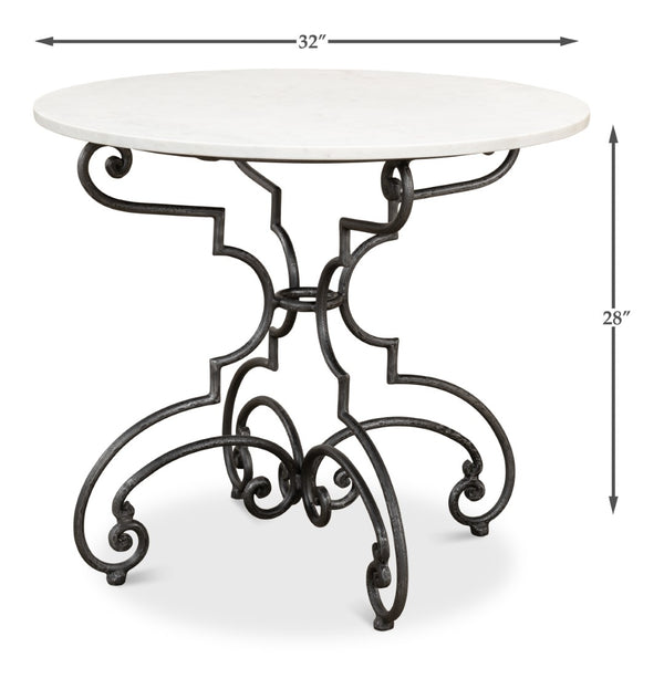 Sarreid The French Iron And Marble Table - Elegant Banswara White Marble With Distressed Iron Finish Ivory  30139