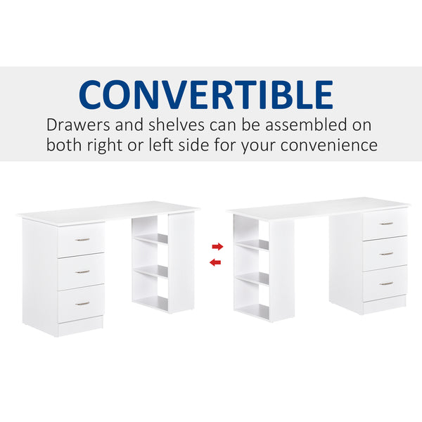 English Elm HOMCOM 47" Modern Computer Desk Bookcase Combo with 3 Drawers, 3 Shelves, Large Workstation White W2225P200378
