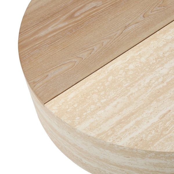English Elm Round Fluted Coffee Table with Flip Top Hidden Storage Drawers for Small Living Rooms W3040P428644