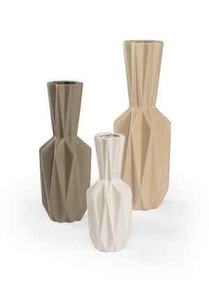 Wildwood Lerdorf Sculptural Vase Set Of 3 — Matte Ceramic Geometric Trio In White, Charcoal & Tan For Modern DéCor 301419