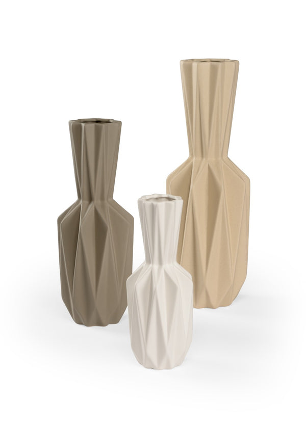 Wildwood Lerdorf Sculptural Vase Set Of 3 — Matte Ceramic Geometric Trio In White, Charcoal & Tan For Modern DéCor 301419