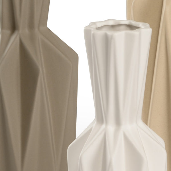 Wildwood Lerdorf Sculptural Vase Set Of 3 — Matte Ceramic Geometric Trio In White, Charcoal & Tan For Modern DéCor 301419