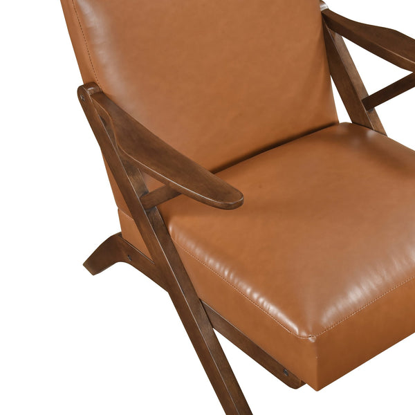 English Elm Brown Solid Rubberwood Frame Accent Chair with Brown Faux Leather Upholstery, Cozy Modern Living Room Seat Brown 26 L x 25.25 W x 12.5 H B011P287474