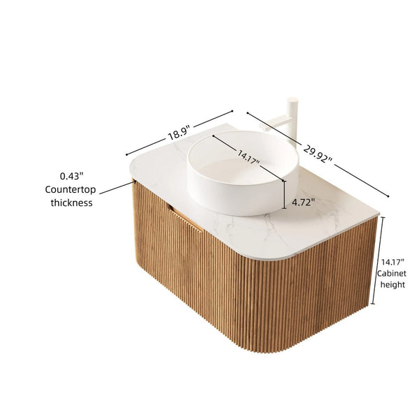 English Elm Muri Floating Bathroom Vanity Plywood Cabinet Sintered Stone Top Oak Drawer Natural Wood,White W2615S00437