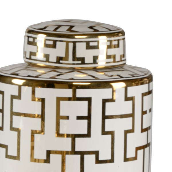 Wildwood Noble White Glazed Porcelain Canister Set Of 3 With Metallic Gold Geometric Pattern For Decor 301447