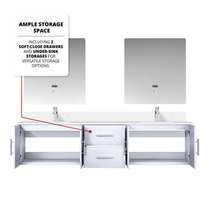 English Elm Glossy White 80" Double Bath Vanity with White Quartz Top, Chrome Faucet, 30" LED Mirrors, Durable Finish B2731S01102