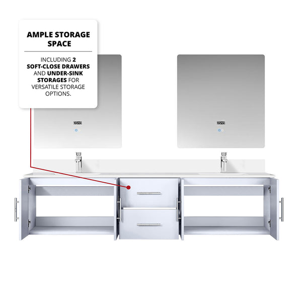 English Elm Glossy White 80" Double Bath Vanity with White Quartz Top, Chrome Faucet, 30" LED Mirrors, Durable Finish B2731S01102