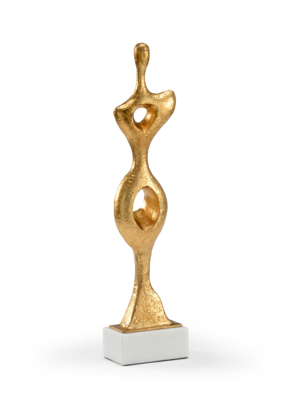 Wildwood Miro Antique Gold Leaf Sculpture On White Stone Base — 22" Tall Modern Decorative Accent Piece 301469