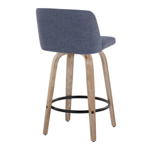 English Elm 26" Swivel Counterstools Whitewashed Wood Blue Upholstered Seat Set of 2 for Kitchen B202S00400