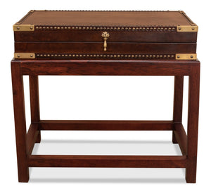 Sarreid Winchester Antique Leather Box On Elegant Stand - Exquisite Wood, Brass Details, And Interior Charm Brown  30149