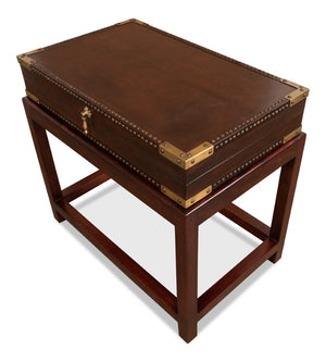Sarreid Winchester Antique Leather Box On Elegant Stand - Exquisite Wood, Brass Details, And Interior Charm Brown  30149