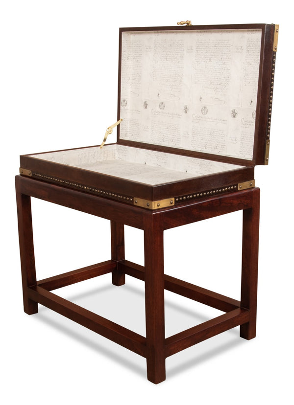 Sarreid Winchester Antique Leather Box On Elegant Stand - Exquisite Wood, Brass Details, And Interior Charm Brown  30149