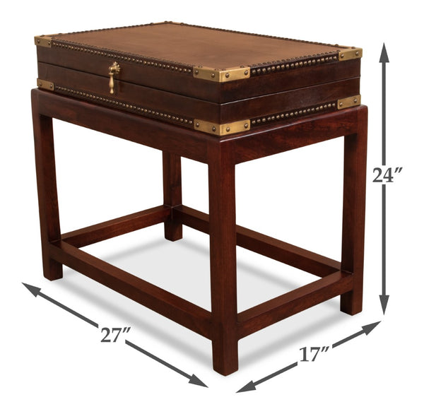 Sarreid Winchester Antique Leather Box On Elegant Stand - Exquisite Wood, Brass Details, And Interior Charm Brown  30149
