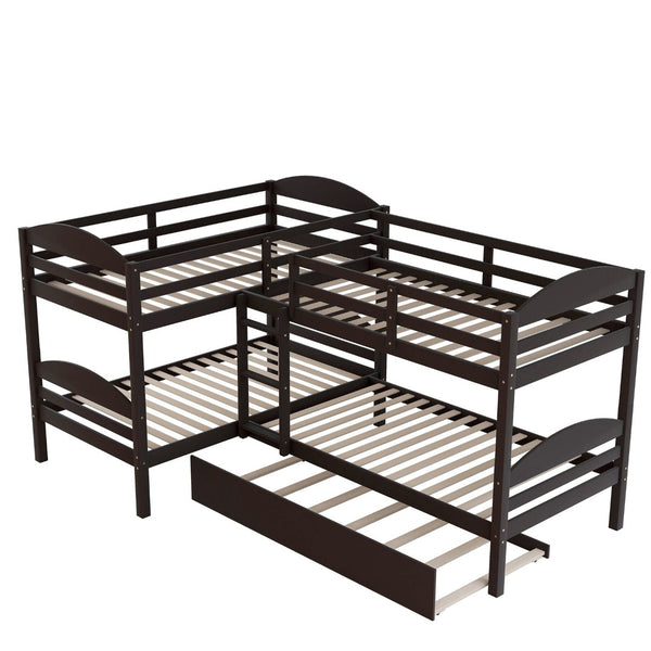 English Elm Twin L-shaped Mission Bunk with Trundle Sleeps Five Solid Pine Kids Room Bed LT000024AAP-1