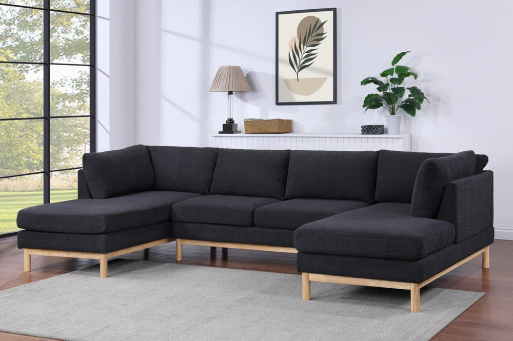 English Elm Helena Sherpa U-shaped Sectional with Double Chaise and Wood Trim for Family Rooms B2749S00218