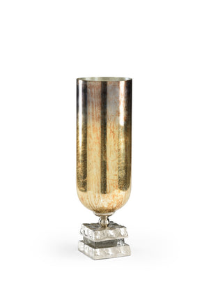 Wildwood Shelby Burnt Amber Hurricane Candleholder With Nickel Base — Warm Glow Accent For Mantels & Tables 19.5h x 4.5w x 4.5d 301519