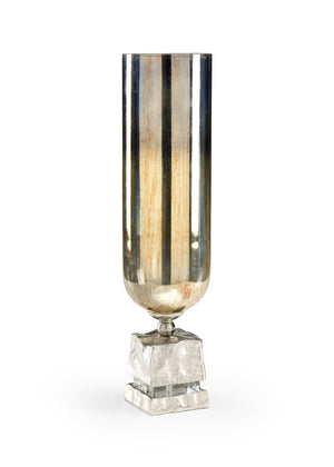 Wildwood Shelby Burnt Amber Hurricane Candleholder With Nickel Base — Warm Glow Accent For Mantels & Tables 24h x 4.5w x 4.5d 301520