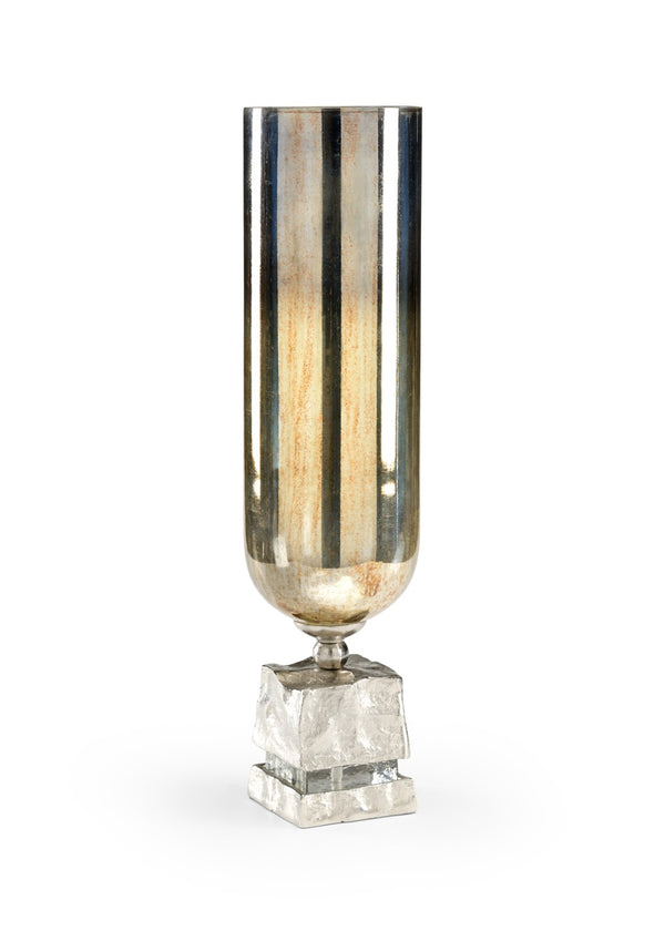 Wildwood Shelby Burnt Amber Hurricane Candleholder With Nickel Base — Warm Glow Accent For Mantels & Tables 24h x 4.5w x 4.5d 301520