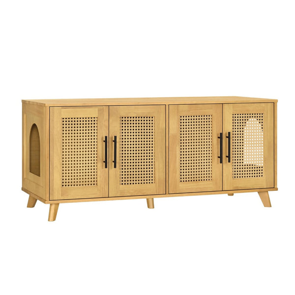 English Elm Lars Rubberwood Rattan Dog Crate Cabinet Stylish Pet Kennel for Living Room Natural N775P397559N