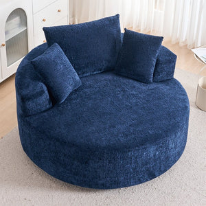 English Elm Round Swivel Barrel Chair Plush Chenille Upholstery Cozy Accent Seat for Any Room Blue W2915P338906