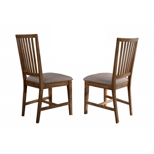 English Elm Natural Oak Wood Slat-Back Dining Chairs Set of 2 with Linen-Blend Padded Seats, Antique Finish, Cozy Style B011P353141