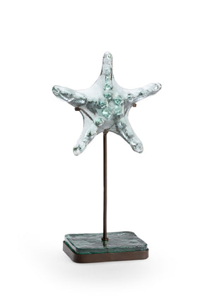 Wildwood Starfish Recycled Green Glass Sculpture On Rust Iron Stand — Coastal, Eco-Friendly Accent Decor (94) 301568