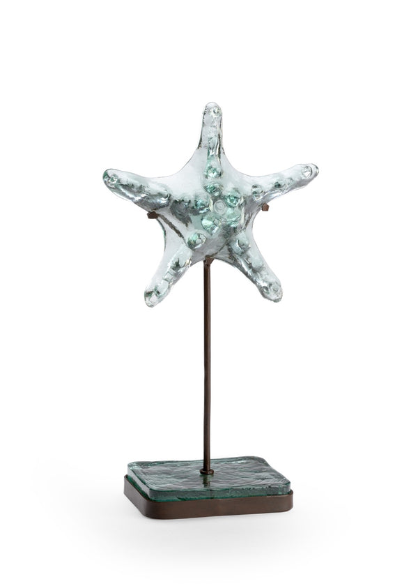 Wildwood Starfish Recycled Green Glass Sculpture On Rust Iron Stand — Coastal, Eco-Friendly Accent Decor (94) 301568
