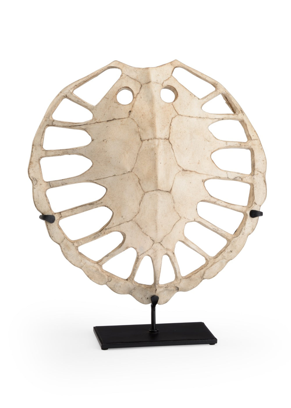 Wildwood Sulcata Aged Whitewash Turtle Sculpture On Black Iron Base — Coastal Decorative Accent For Shelves & Mantels 301576