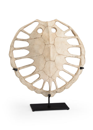 Wildwood Sulcata Aged Whitewash Turtle Sculpture On Black Iron Base — Coastal Decorative Accent For Shelves & Mantels 301576