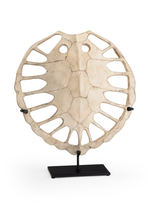 Wildwood Sulcata Aged Whitewash Turtle Sculpture On Black Iron Base — Coastal Decorative Accent For Shelves & Mantels 301576