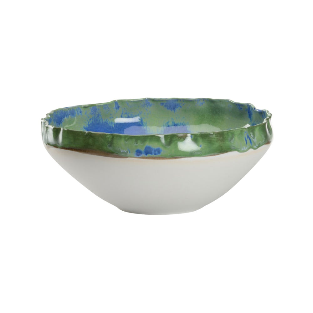 Wildwood Ariel Sculptural Porcelain Bowl — Layered Blue-Green Glaze, Organic Centerpiece For Tabletops (17") 301580