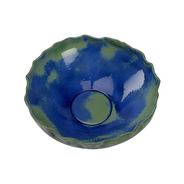 Wildwood Ariel Sculptural Porcelain Bowl — Layered Blue-Green Glaze, Organic Centerpiece For Tabletops (17") 301580