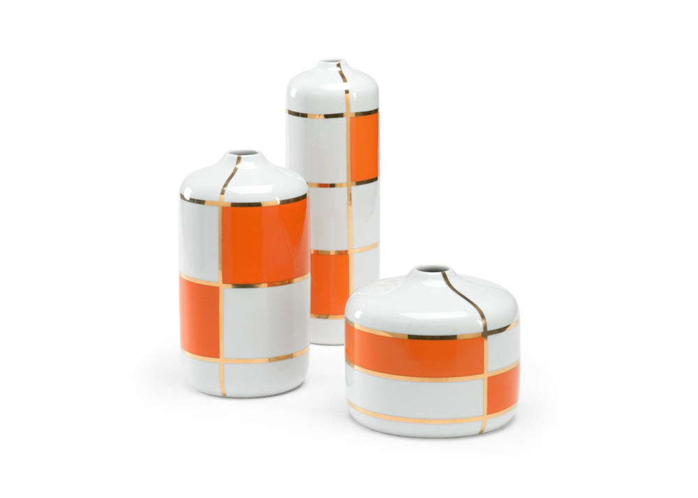 Wildwood Massaro Ceramic Canister Set — White Glaze With Orange Block & Gold Trim, Trio For Pantry Or Decor 301592