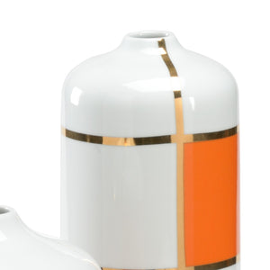 Wildwood Massaro Ceramic Canister Set — White Glaze With Orange Block & Gold Trim, Trio For Pantry Or Decor 301592
